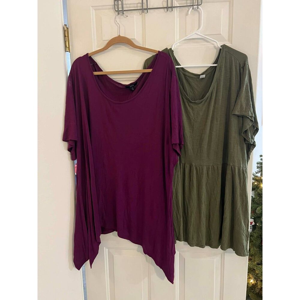 Lot of 2 4X Shirts Old Navy Ellos Green Purple Casual Minimalist Boho Tiered
